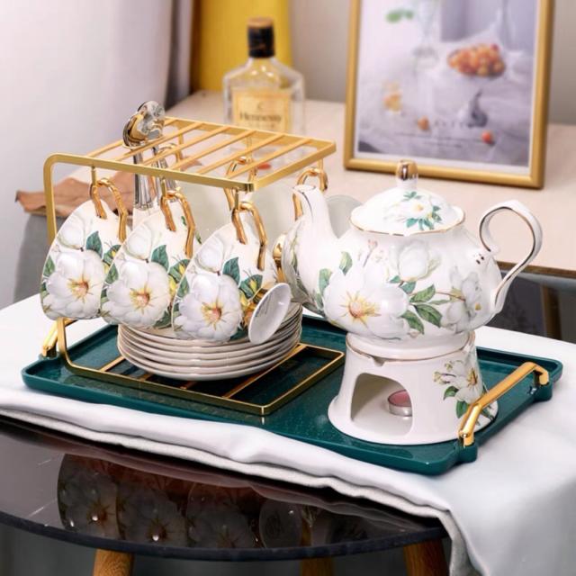 A036844ティー・コーヒーカップセット カップ＆ソーサー6客セット 陶磁器ティーセット花柄