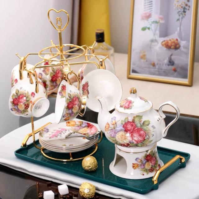 A036846ティー・コーヒーカップセット カップ＆ソーサー6客セット 陶磁器ティーセット花柄