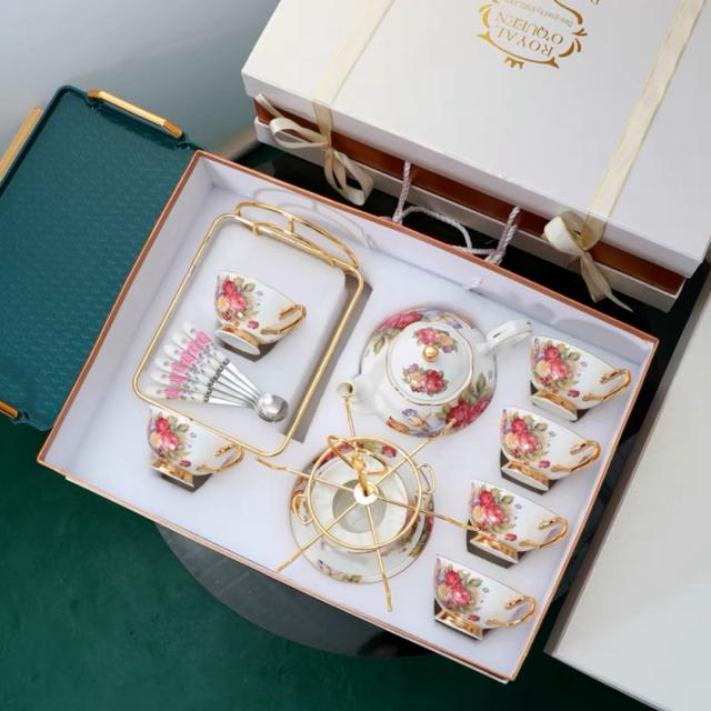 A036846ティー・コーヒーカップセット カップ＆ソーサー6客セット 陶磁器ティーセット花柄_1