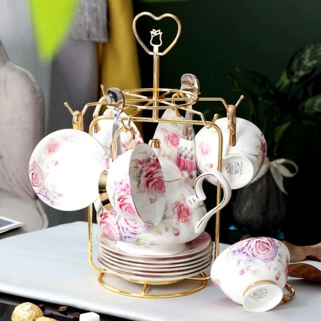 A036849ティー・コーヒーカップセット カップ＆ソーサー6客セット 陶磁器ティーセット花柄