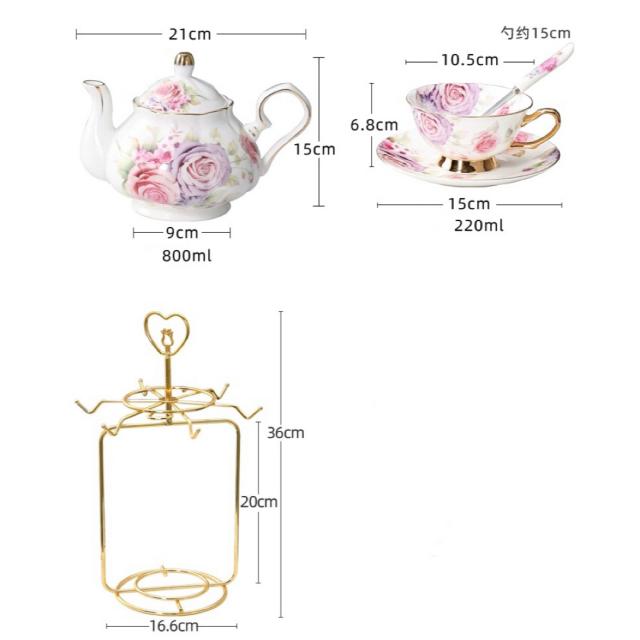 A036849ティー・コーヒーカップセット カップ＆ソーサー6客セット 陶磁器ティーセット花柄_1