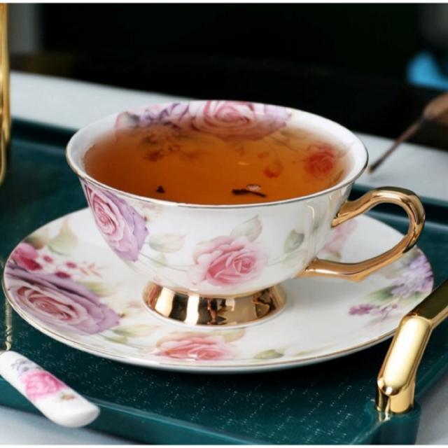 A036849ティー・コーヒーカップセット カップ＆ソーサー6客セット 陶磁器ティーセット花柄_3