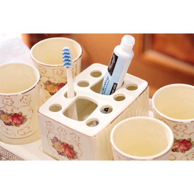 A034082洗面用品 サニタリー6点セットディスペンサー 歯ブラシスタンド 洗面所   花柄_3