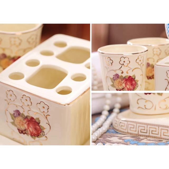 A034082洗面用品 サニタリー6点セットディスペンサー 歯ブラシスタンド 洗面所   花柄_5