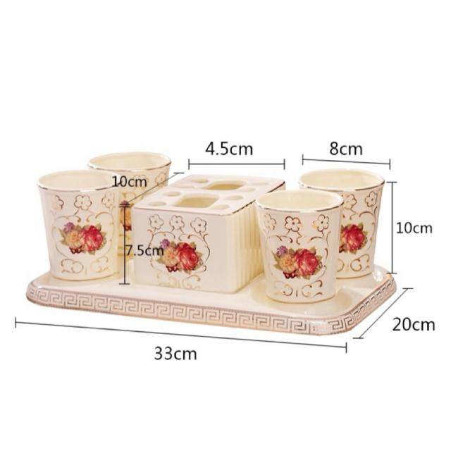 A034082洗面用品 サニタリー6点セットディスペンサー 歯ブラシスタンド 洗面所   花柄_6