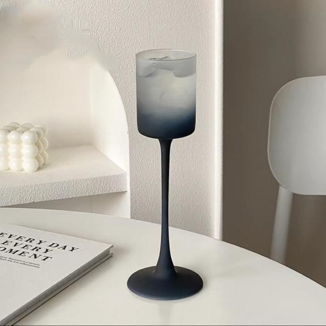 エレガント ブラックグラデーション フロスト ワイングラス 2個 高級感 北欧