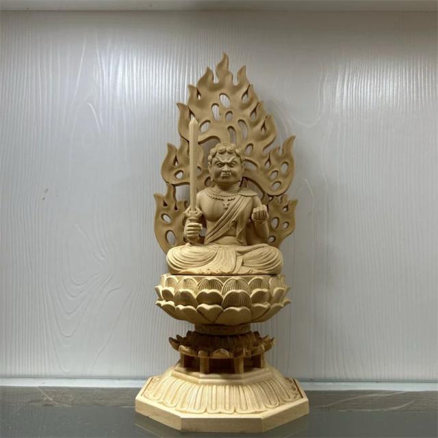 美品☆ 不動明王 木彫 仏像 不動明王像 檜木 高約28cm 檜木 仏像 不動