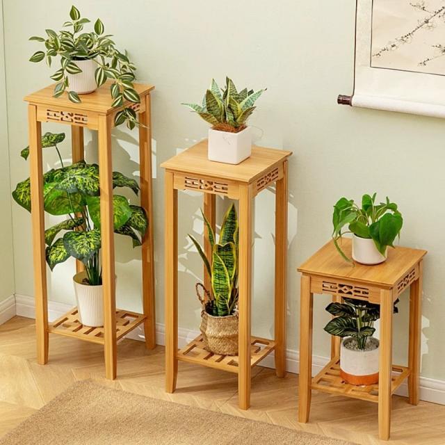 花台 室内植物スタンドスタンド 竹製植木鉢花瓶スタンドスタンド観葉植物装飾台花台_5