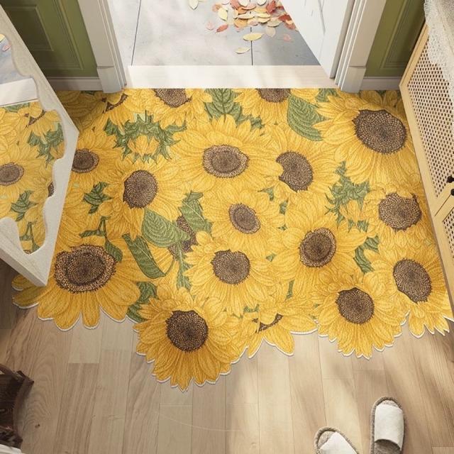 ラグマット キッチンマット．玄関マット．カーペット風呂 花柄 向日葵ヒマワリ