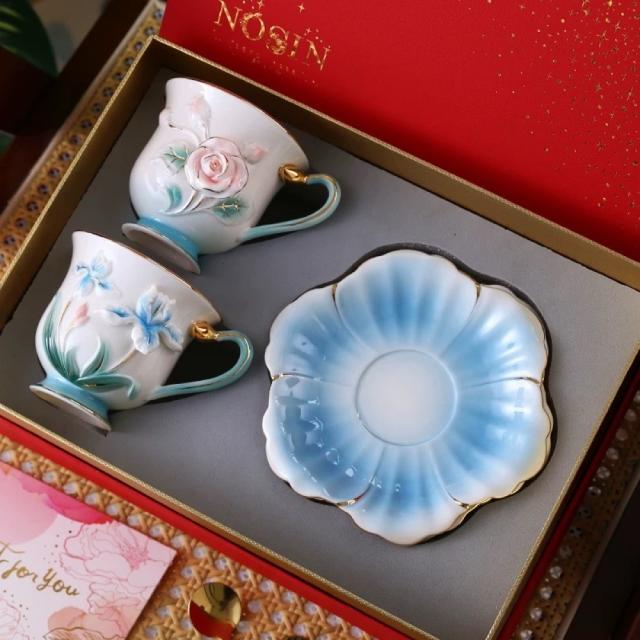 花柄ティー・コーヒーカップセット カップ&amp;amp;ソーサー2客セット 陶磁器ティーセット