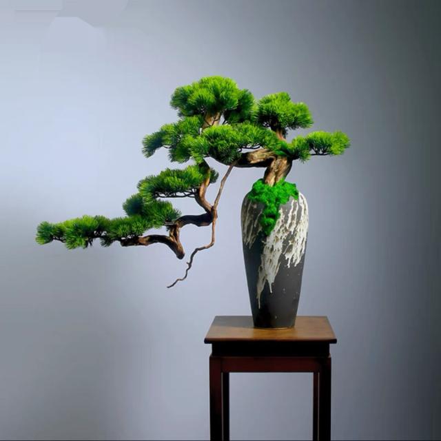 インテリアグリーン 高級模造迎客松盆栽 置物 禅意迎客松盆栽装飾