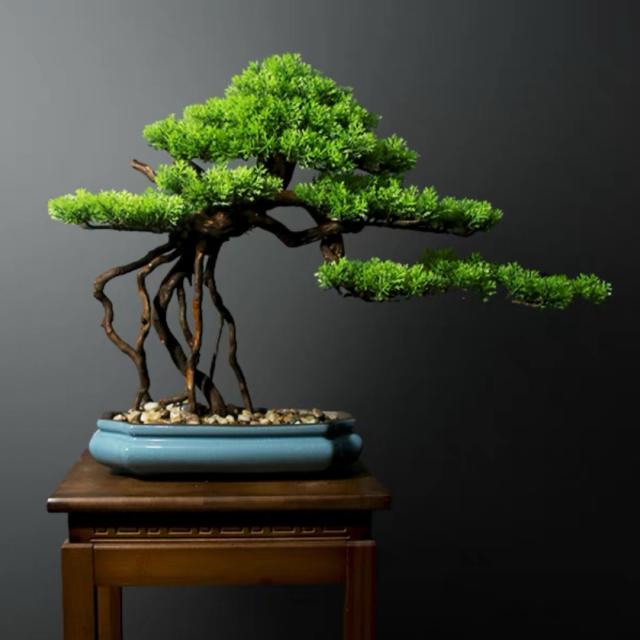インテリアグリーン 高級模造迎客松盆栽 置物 禅意迎客松盆栽装飾品 人工観葉植物