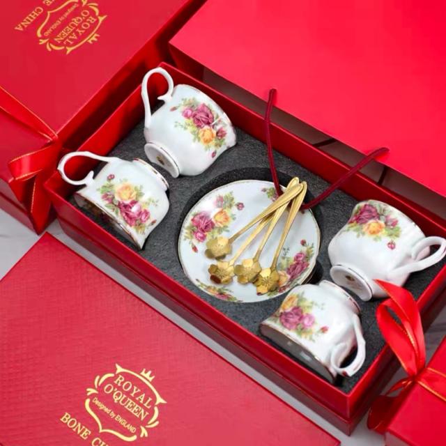 花柄ティー・コーヒーカップセット カップ&amp;amp;ソーサー4客セット 陶磁器ティーセット