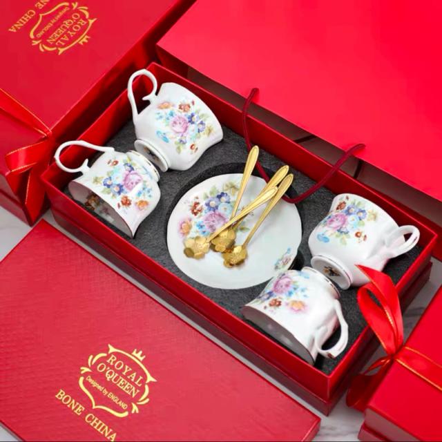 花柄ティー・コーヒーカップセット カップ&amp;amp;ソーサー4客セット 陶磁器ティーセット