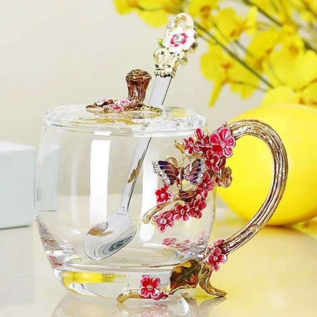 花柄ガラス製 ティーカップ セット食器 コーヒーカップ 豪華カップセット