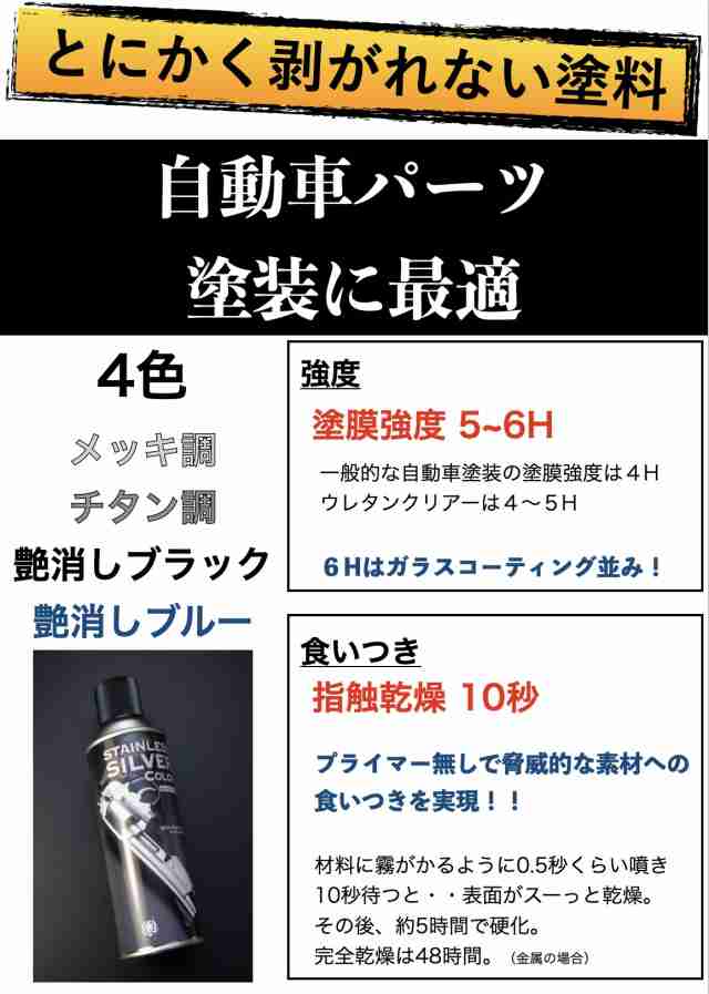 とにかく剥がれない スプレー 塗料 4色 強度ガラスコーティング級 車 バイクパーツ塗装に最適 メッキ クローム 艶消し 耐熱の通販はau Pay マーケット Eighty Eight