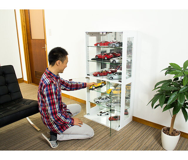 ミニカー用コレクションラック　キャビネット アクリル扉、棚付き　ブラウン コレクションラック 幅60 ホワイト/ダークブラウン 1/18スケール 1/43