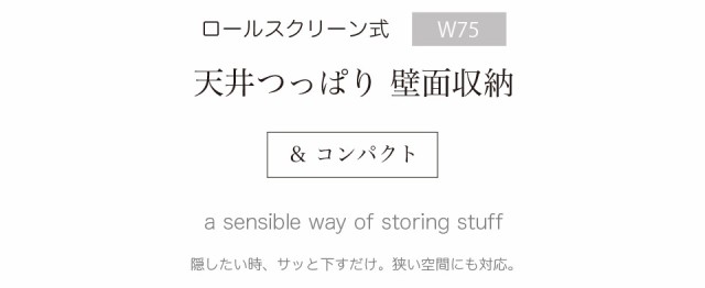 天井 つっぱり 壁面収納 幅75cm ロールスクリーン式 本棚 ラック 白