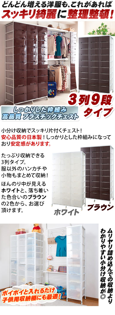 チェスト 幅103cm プラスチックチェスト 3列9段 キャスター付き 日本製 収納ワゴン 大量収納 クローゼット ランドリーラック プラスチック製 ランドリー収納ラック 引き出し たんす タンス/通販/送料無料 【送料込み】 新生活_1