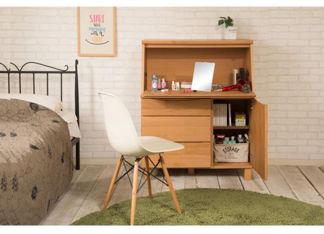 ライティングビューロー 書斎デスク 幅70cm 木製 完成品 ブラウン 日本製 アルダー材 北欧 アンティーク風 ナチュラル おしゃれ 配線 コード穴 キャビネット 収納 ルーター収納 木目/通販/送料無料 組立不要_12