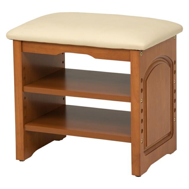 玄関ベンチ ライトブラウン 便利 玄関ベンチ 棚 クッション付き 靴やスリッパの収納 天然木 椅子 いす 合成皮革 合皮 玄関 ベンチ 収納 木
