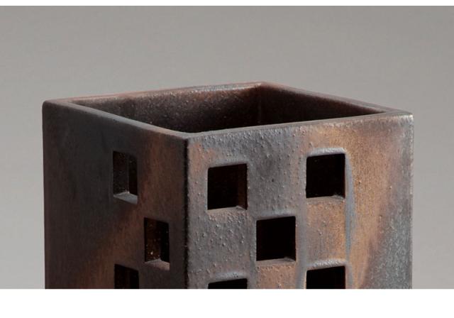 傘立て 信楽焼き スクエアーゴールド 幅21.5 高さ49 しがらき カサ立て