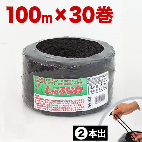 しゅろ縄 平巻 3mm×100m 黒 (二本出) （入数30） 30個入 30巻 シュロ クロ ガーデニング 庭 農業 業務資材 支柱結束資材 結束 シュロ縄 麻縄 麻紐 麻ひも