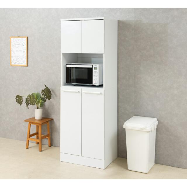 キッチン収納 壁面収納 キッチン キャビネット 幅60cm 奥行45 高さ179.5 扉付き 両開き レンジ収納 レンジ台 レンジボード リビング収納 家電収納 大容量 収納棚 キッチンボード 家電収納 60cm 北欧 食器収納 キッチンラック リビングキャビネット コンセント付き ホワイト_2