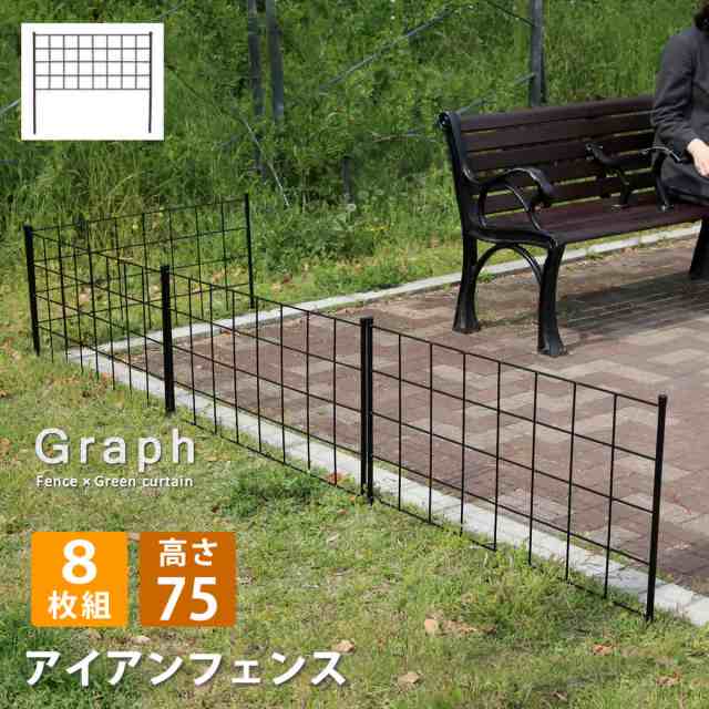 アイアンフェンス 高さ75 グラフ 8枚組 送料無料 フェンス アイアン ガーデンフェンス ガーデニング 枠 柵 仕切り 目隠し 境目 クラシカル アンティーク 格子 ベランダ つる 薔薇 バラ 朝顔 園芸 ラティス つるバラ 庭誘引 屋外