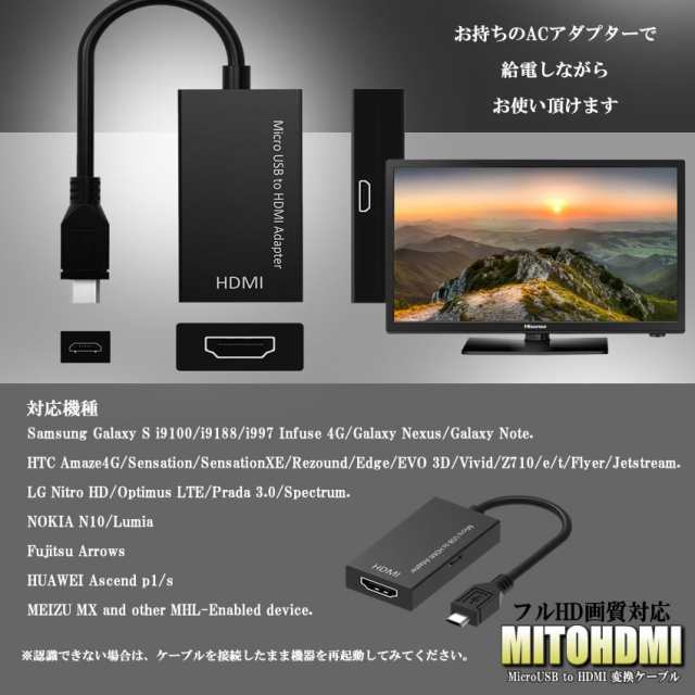 MHL HDMI 変換 アダプタ Micro USB to HDMI 変換 ケーブル テレビへ映像伝送 テレビ 出力 ユーチューブをテレビで見る  アンドロイド スマの通販はau PAY マーケット - サファイア