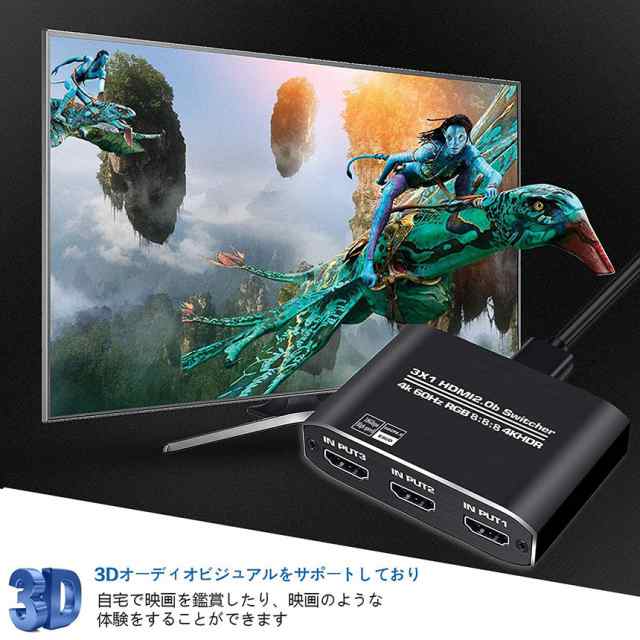 HDMI切替器 HDMI分配器 3入力1出力 HDMI V2.0 HDR 自動手動切替機能