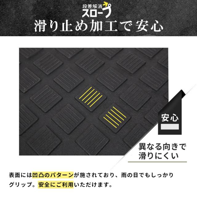 段差スロープ 段差解消スロープ 4個SET 段差プレート 車 車庫 ガレージ 駐車場 玄関 入口 店舗 台車 車椅子 ベビーカー バイク バリアフリー 滑り止め 耐久性 PVC製 屋外用 高さ19cm 段差 擦らない 倉庫 店舗入り口 アンカーボルト付き