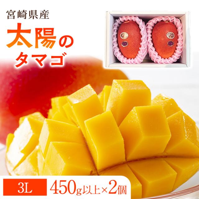 【宮崎県産】完熟マンゴー 「太陽のタマゴ」3Lサイズ 450g以上×2個 化粧箱入 送料無料 樹上完熟 ギフト プレゼント 母の日 父の日 マンゴー 美味しい 箱売り 贈答 贈り物 おうち用 化粧箱入り