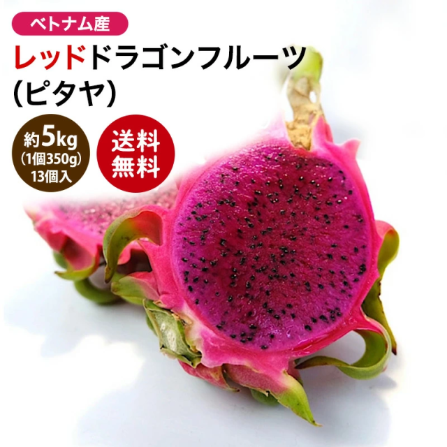 【ベトナム産】レッドドラゴンフルーツ Ｍ 13入り 5kg 1個350g以上 送料無料 ピタヤ トロピカルフルーツ 赤