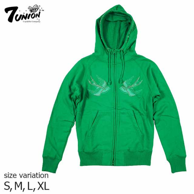 7UNION XD-10F-903 ZIP HOODIE S/M/L/XL GREEN セブンユニオン フード ジップ ストリート