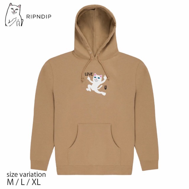 RIPNDIP リップンディップ フーディー パーカー スケボー 猫 Love U Hoodie Sandstone メンズ レディース トップス ねこ プルオーバー