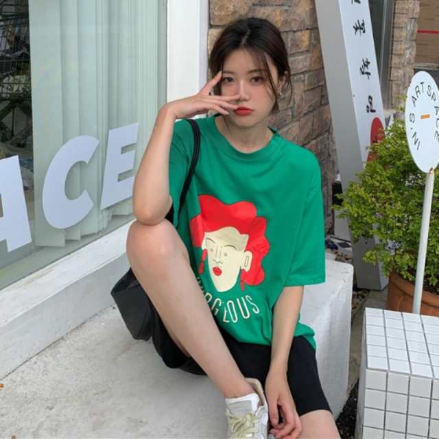 Tシャツ かわいい シュール プリント レディース 韓国ファッション