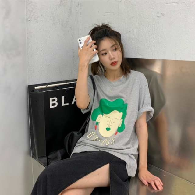 Tシャツ かわいい シュール プリント レディース 韓国ファッション