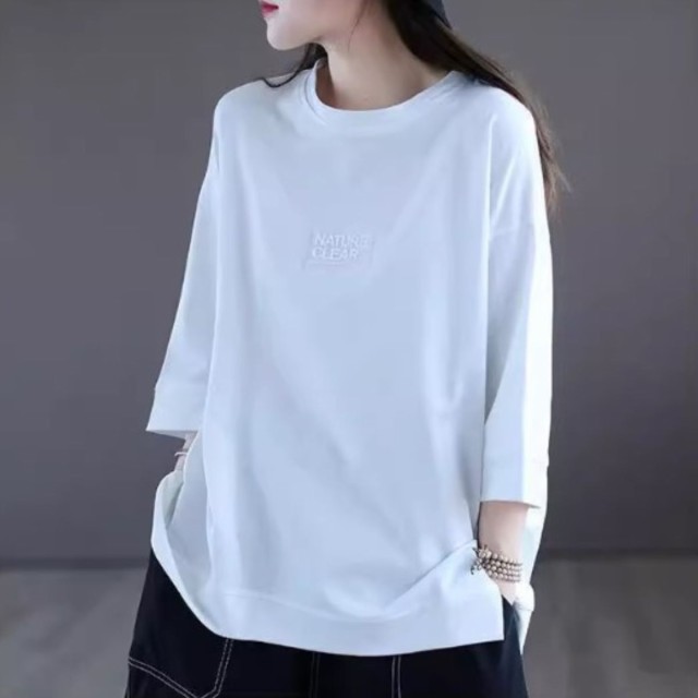 Tシャツ 韓国ファッション レディース 半袖 5分袖 7分袖 カットソー