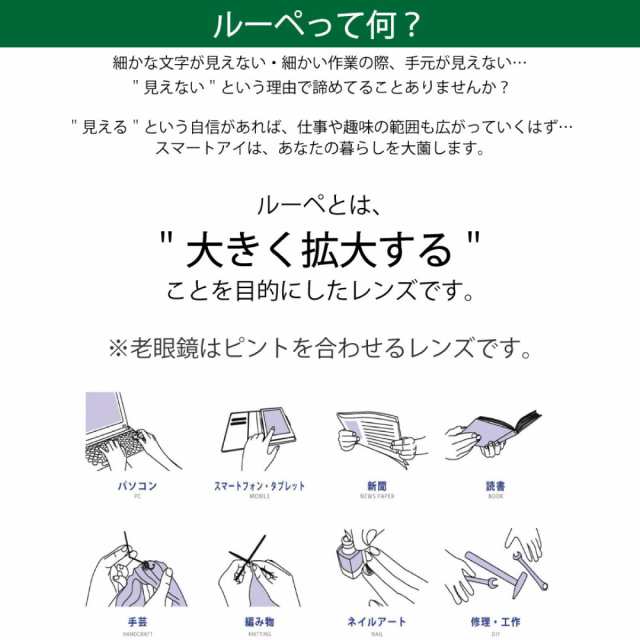 ルーペ メガネ 拡大鏡 1.6倍率 オーバーグラス 両手が使える 大きく