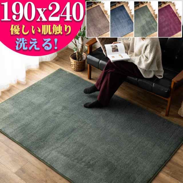 ラグ カーペット 190×240 洗える 3畳 ラグマット リビング 無地 絨毯 北欧 おしゃれ 毛足 短い じゅうたん かわいい 抜染 ブラウン ネイ