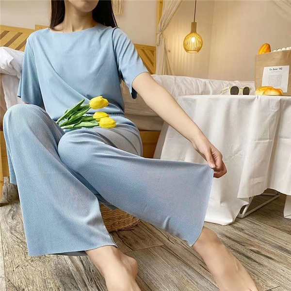 77%OFF!】 冷感 パジャマ ルームウェア レディース 半袖 ルームワンピ 涼しい 部屋着 上下セット 夏 可愛い 柔らかい 長ズボン ショートパンツ  サラサラ