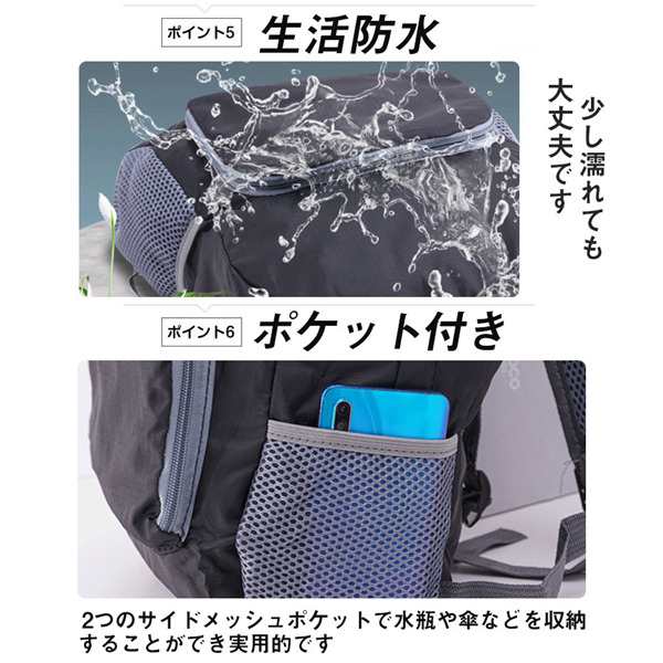 グレー コンパクト 折り畳みリュック エコバッグ 軽量 防水 登山 収納