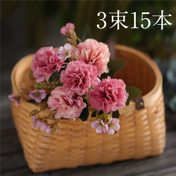 絹布花フーケ 絹の花 造花 絹花の花束 3束15本 カーネーション人工観葉植物 母