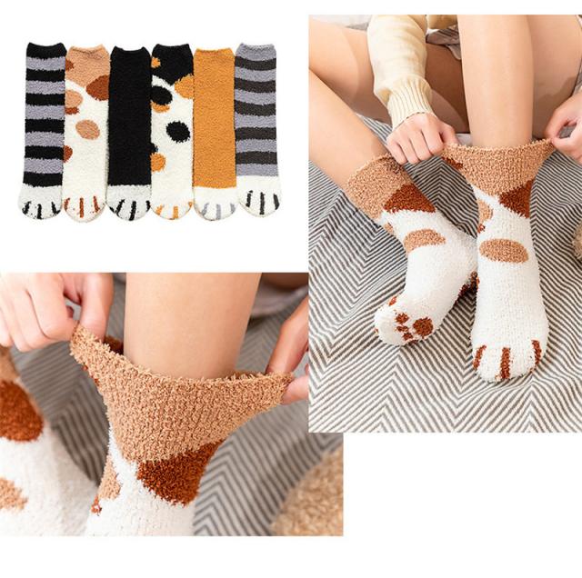 レディース 猫の手靴下 6足セット もこもこ あったかふわふわ ソックス; ソックス レディース もこもこ ふわふわ 猫の手マシュマロ靴下
