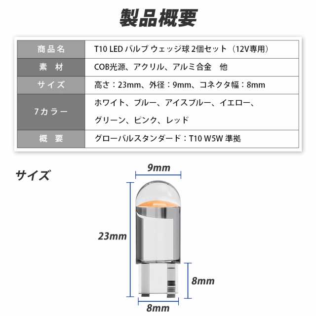 T10 LED ポジションランプ バルブ ナンバー灯 ルームランプ ウェッジ球 2個セット ポジション カラー ライト スモール 12V 電球 車用品  の通販はau PAY マーケット - R.N.P au PAY マーケット店 | au PAY マーケット－通販サイト