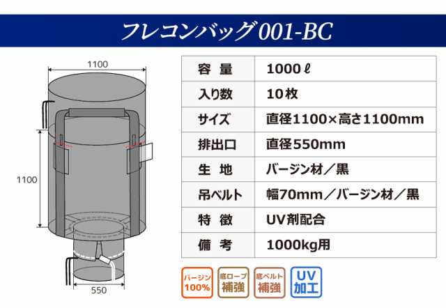 黒フレコンバッグ】 フレコンバッグ 001-BC 黒 丸型 1100φx1100H 上部全開 下部半開 排出口あり (10枚入) バージン材 コンテナ バッグの通販はau PAY マーケット サンワウェブ｜sanwaweb au PAY マーケット－通販サイト