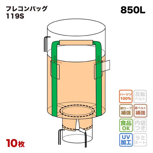 食品衛生法適合】 フレコンバッグ 119S 丸型 1100φx900H 上部全開 下部半開 排出口あり (10枚入) バージン材 コンテナバッグの通販はau  PAY マーケット サンワウェブ｜sanwaweb au PAY マーケット－通販サイト