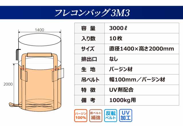 フレコンバッグ 3M3 丸型 1400φx2000H 上部全開 排出口なし (10枚入) バージン材 コンテナバッグ フレキシブルコンテナバッグの通販はau  PAY マーケット サンワウェブ｜sanwaweb au PAY マーケット－通販サイト