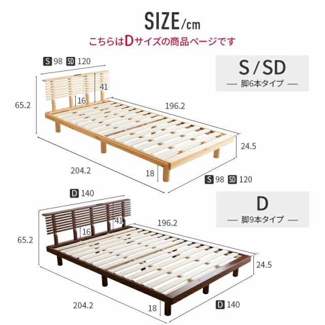 ベッド ダブル 天然パイン材 マットレスセットすのこベッド 2口コンセント付き 宮付き ローベッド 頑丈 シンプル ナチュラル 天然木フレ